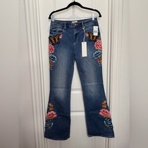 DRIFTWOOD‎ Wyatt Boot Cut Jeans Butterfly  Effect Embroidered jeans Size 28 NWT